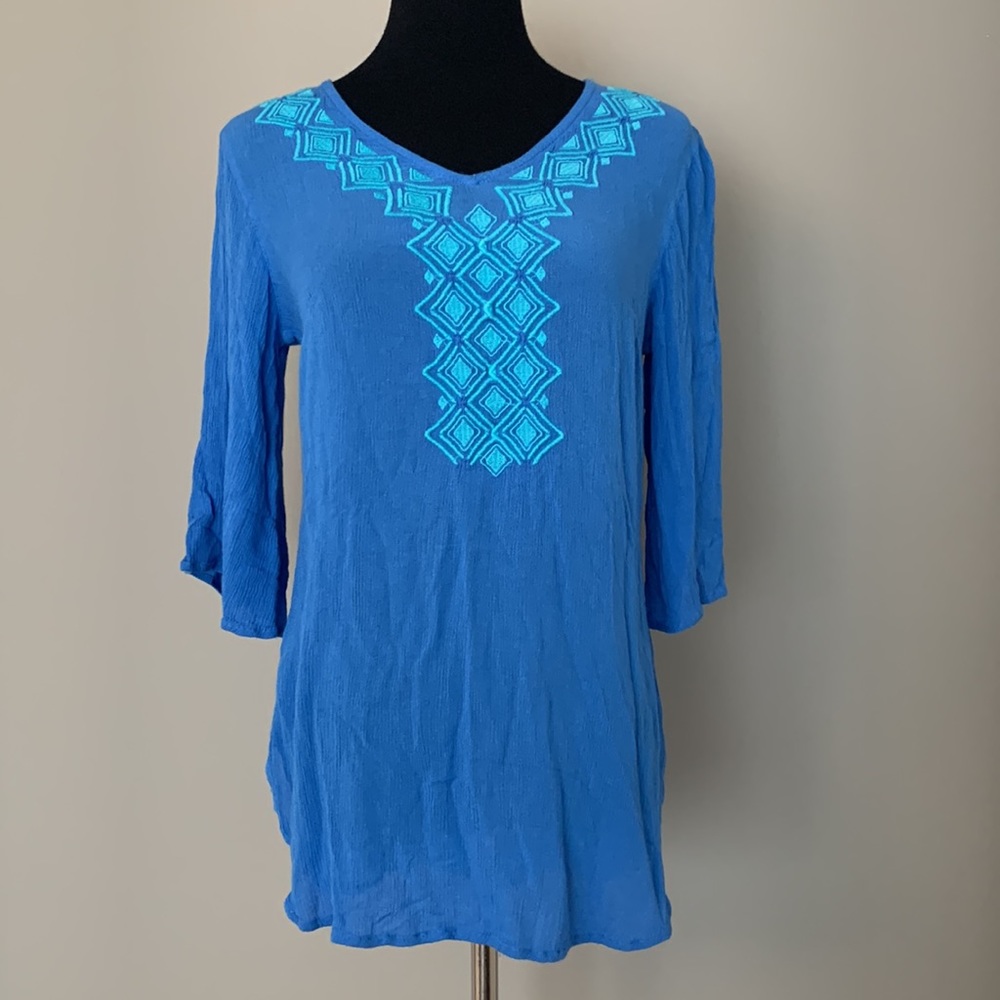 Lilly Pulitzer for Target Tunic Top Embroidery 3/4 Bell Sleeve V Neck Small